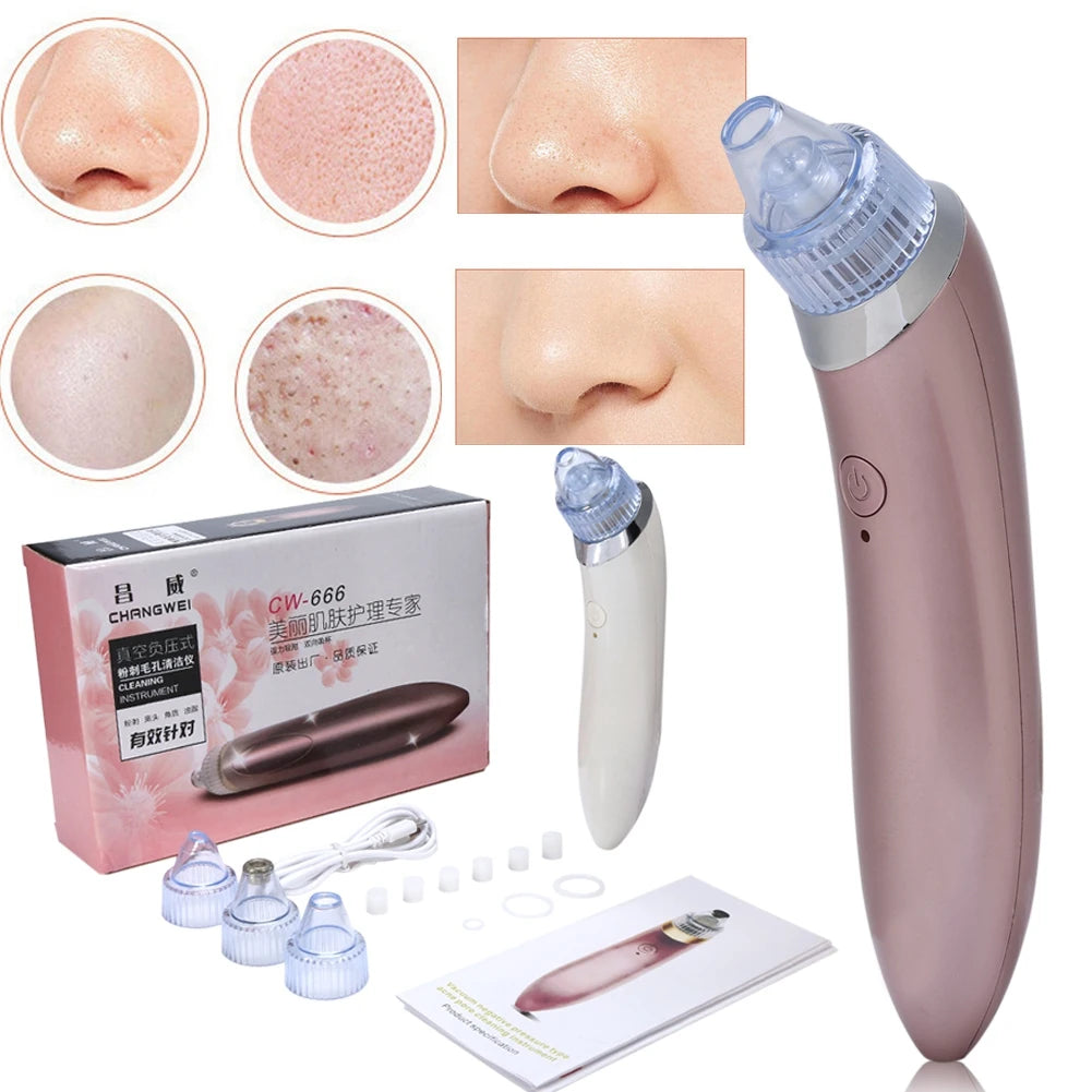 Electric Skin Pore Cleaner Acne Pimple Nose Blackhead Suction Remover Beauty Machine Rose Gold