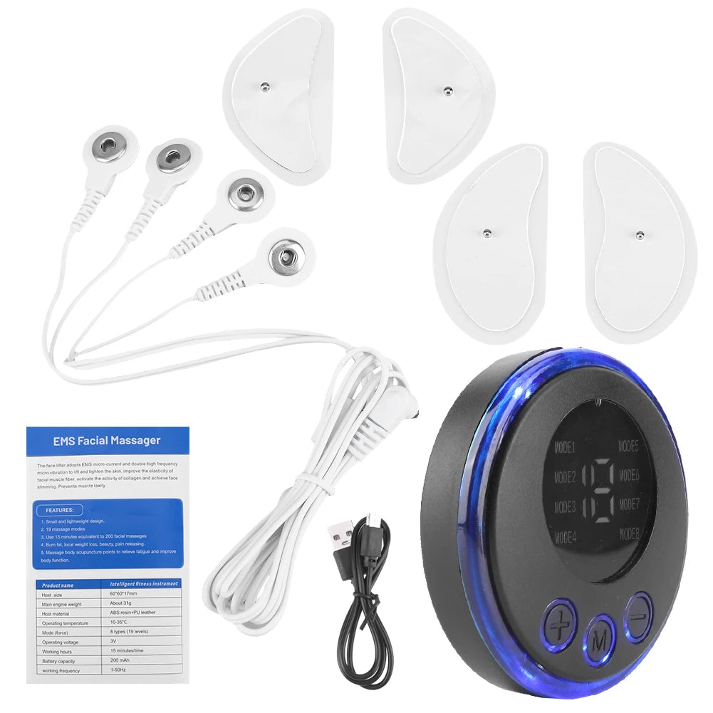 EMS Facial Massager Facial Lifting Device Anti-Wrinkle Anti-Aging Beauty Device USB Charging 8 Modes 19 Levels for Neck Face